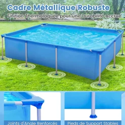 Piscine Tubulaire Rectangulaire,2,6X 1,8 x 0,66M Familiale Grande Capacité 2612L avec Pompe de Filtration,3 Couches
