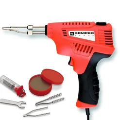 Pistolet à souder 200W- 230V Kit complet avec mallette, 2 pannes, pâte à souder, bobine d'étain Réglage 3 puissances KEMPER