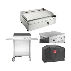 Plancha électrique en inox Chef 55 cm Avec chariot fermé + couvercle + housse