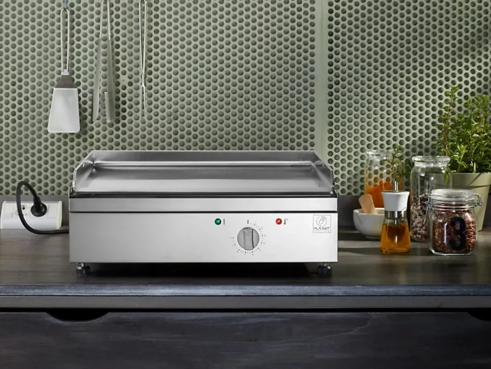 Plancha électrique en inox Chef 55 cm Avec chariot fermé + couvercle + housse