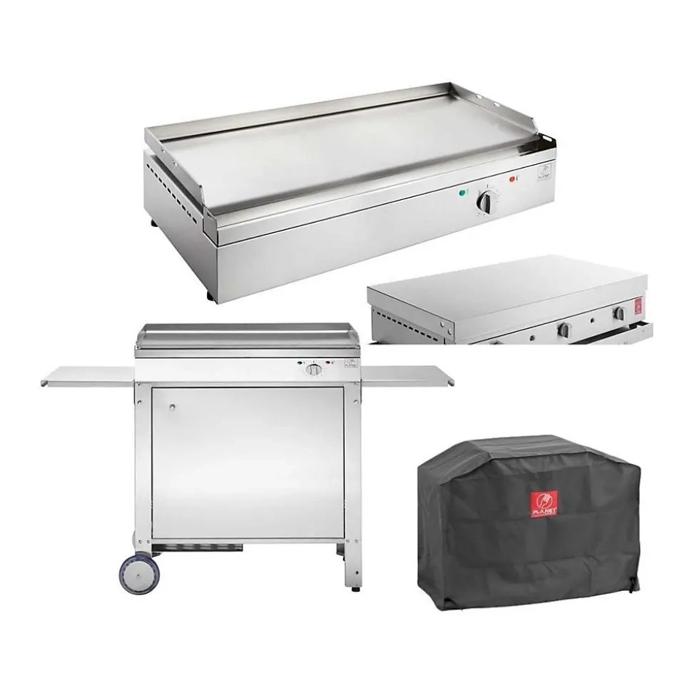 Plancha électrique en inox Chef 80 cm Avec chariot fermé + couvercle + housse