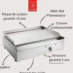 Plancha électrique en inox Chef 80 cm Avec couvercle