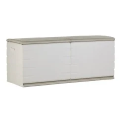 PLASTIKEN Coffre 450L Interieur/Exterieur Fonctionnel et Esthetique Cadenassable avec Roulettes Beige