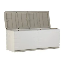 PLASTIKEN Coffre 450L Interieur/Exterieur Fonctionnel et Esthetique Cadenassable avec Roulettes Beige