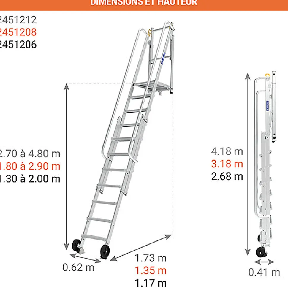 Plateforme d'accès 8 à 15 marches - Hauteur d'accès de 1.80 à 2.90m - 2451208