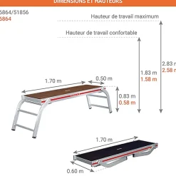 Plateforme 2x3 marches - Hauteur max. de travail 2.58m - 6864