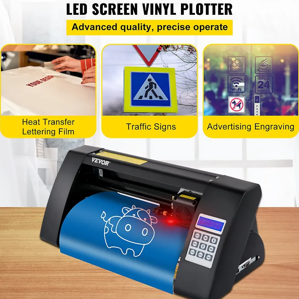 Plotter découpe vinyle 375 mm traceur, logiciel Signmaster, Windows, 3 lames, écran LCD.
