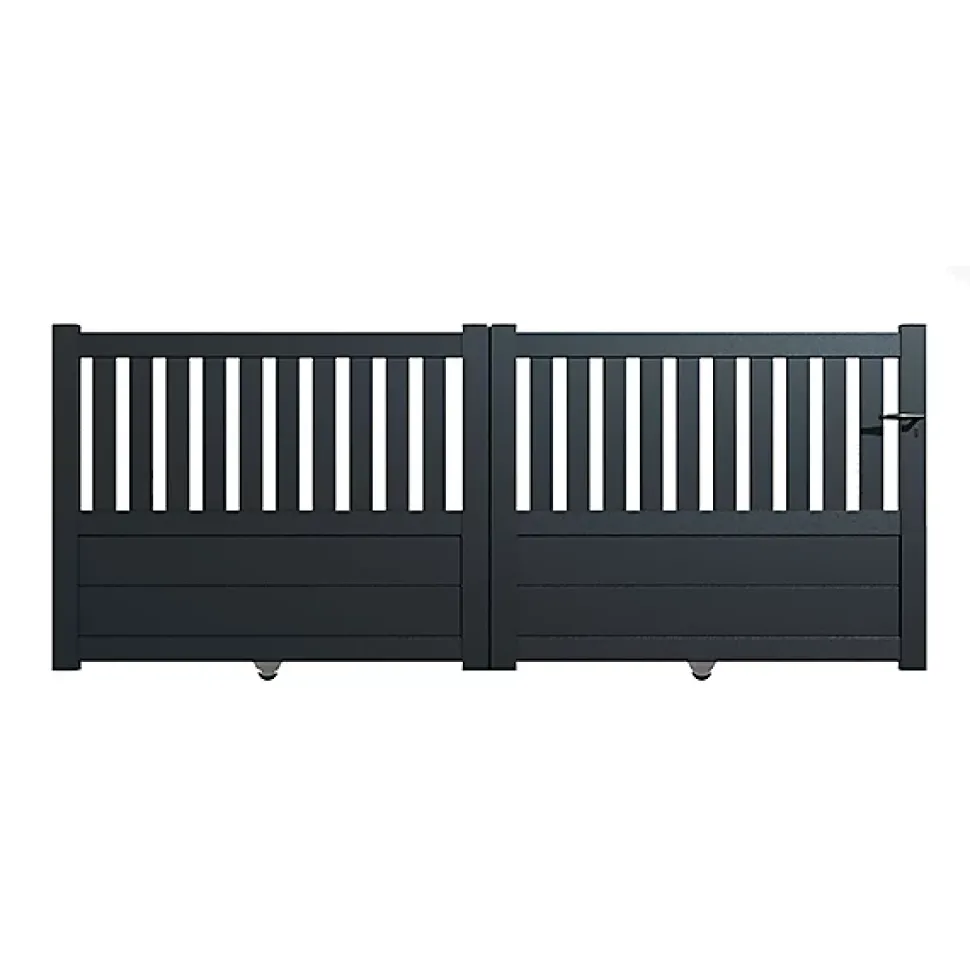 Portail alu coulissant semi-ajouré en kit dim. L.4000 (entre piliers) X H.1300 mm Gris (RAL 7016)
