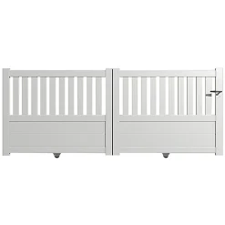 Portail alu coulissant semi-ajouré en kit dim. L.3500 (entre piliers) X H.1300 mm Blanc (RAL 9010)