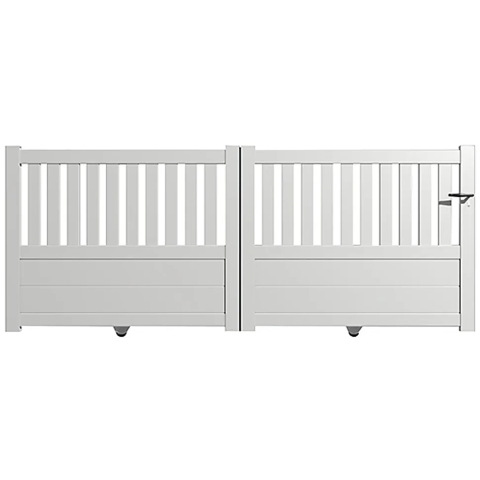 Portail alu coulissant semi-ajouré en kit dim. L.3500 (entre piliers) X H.1300 mm Blanc (RAL 9010)