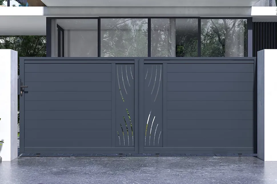Portail coulissant 4m VELETA H.160cm aluminium gris