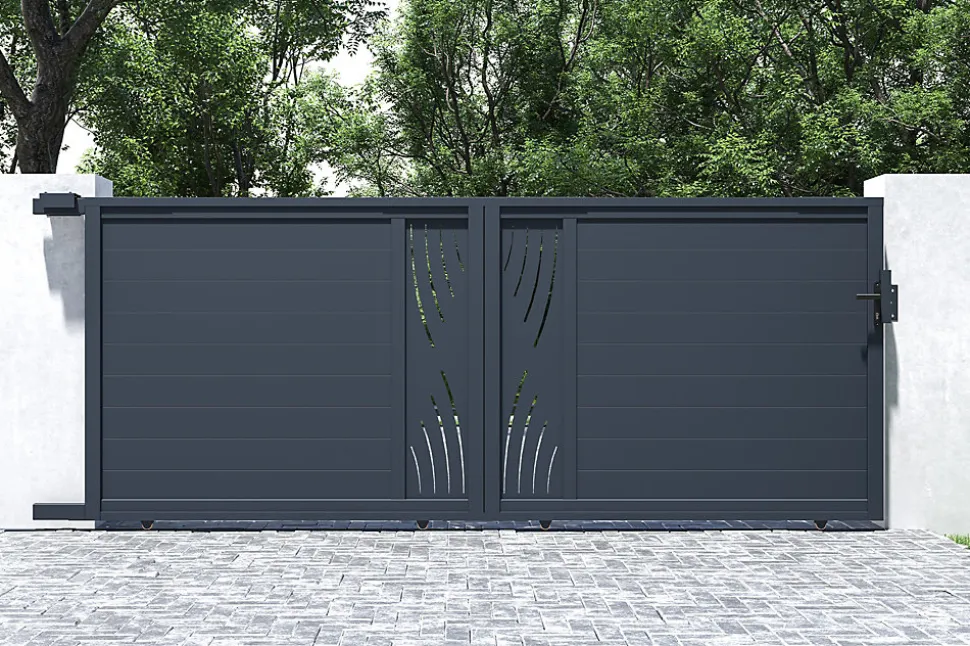 Portail coulissant 4m VELETA H.160cm aluminium gris