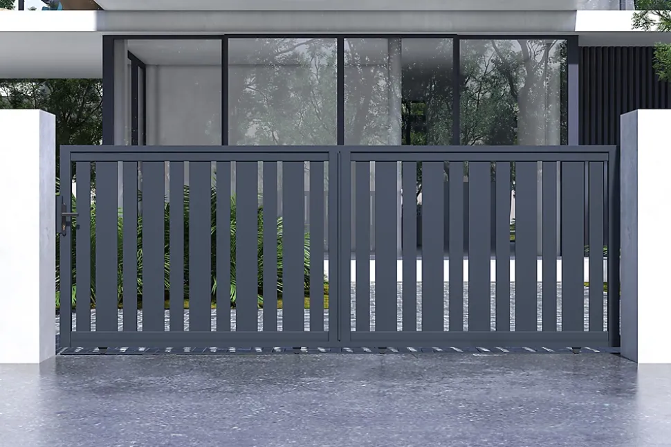 Portail coulissant 4m VEYMONT H.140cm aluminium gris