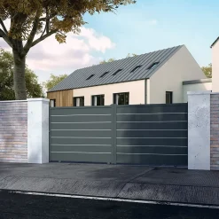 Portail coulissant Marcq aluminium gris RAL 7016 l.410,4 x H.164,8 cm 4ALU