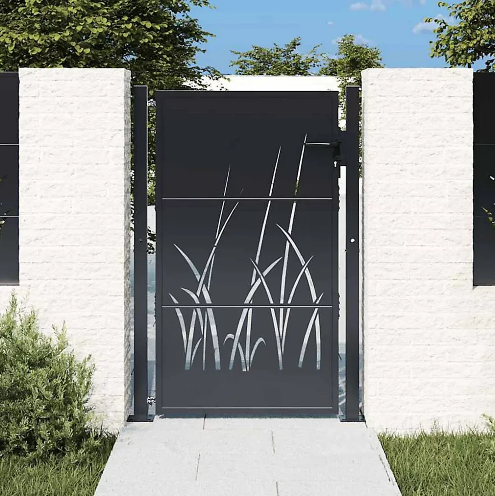 Portail de jardin Anthracite 100x150 cm Acier Design Herbe vidaXL