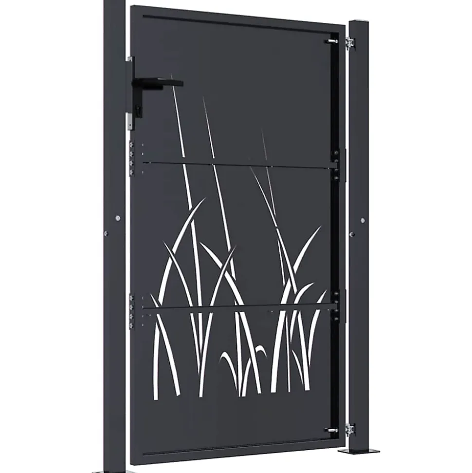 Portail de jardin Anthracite 100x150 cm Acier Design Herbe vidaXL