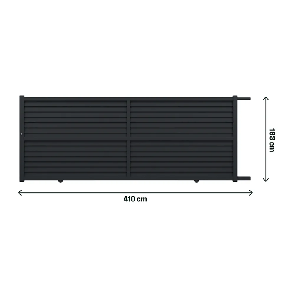 Portail effet persienne coulissant aluminium Neva Klikstrom + motorisation Somfy l.410 x H.163 cm gris anthracite RAL 7021