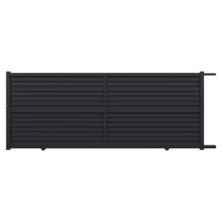 Portail effet persienne coulissant aluminium Neva Klikstrom + motorisation Somfy l.410 x H.163 cm gris anthracite RAL 7021