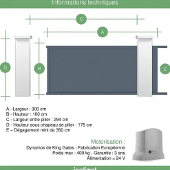 Portail Jardimat coulissant motorisé aluminium Alpes gris anthracite - 300 x h.160 cm