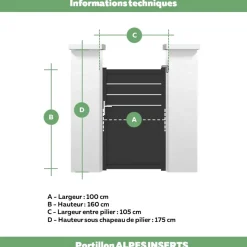 Portillon Jardimat battant aluminium Alpes Trio noir - 100 x h.160 cm