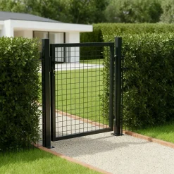 Portillon pour clôture grillagée à poteaux carrés sur platine anthracite L.100XH.100 cm