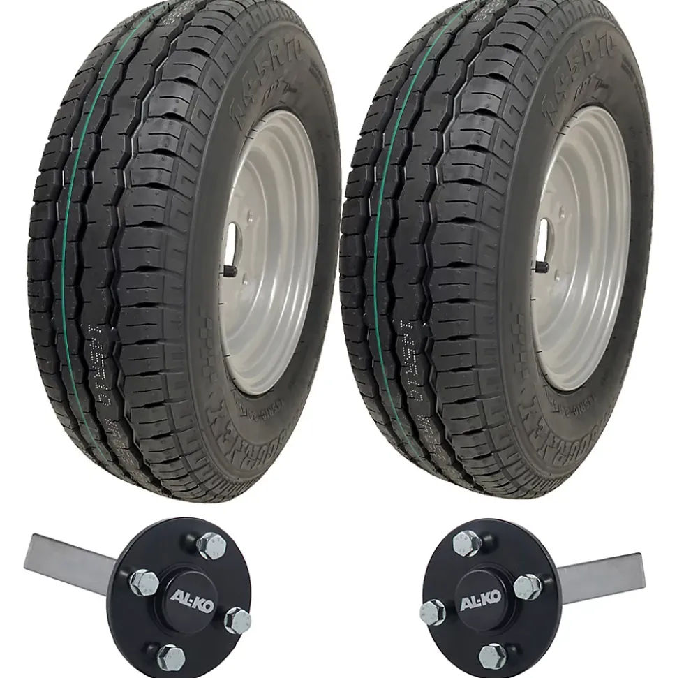 145R10 Trailer Kit High Speed Road Legal Journey Wheels ALKO Stub Axles 750kgs