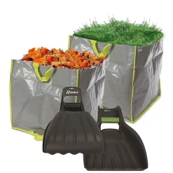 Ramasse Feuilles Manuel par Deux avec 2 SACS DE JARDIN MULTIFONCTIONS - POLYPROPYLÈNE - 100 L