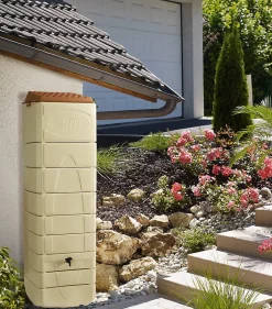 Récupérateur d'eau de pluie 650L Belli coloris beige L.60 x l.60 x H.200 cm