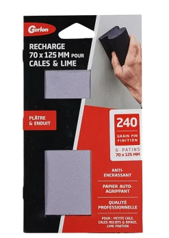 Recharge 6 patins pour petite câle plâtre et enduit 240 grain fin finition Gerlon L.12,5 x l.7 cm