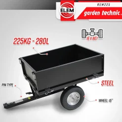 Remorque pour tracteur tondeuse avec benne basculante - charge max 225kg.