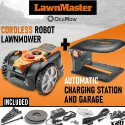 Robot tondeuse autonome 18V sans fil périmétrique avec station de charge et garage - Max 400m²