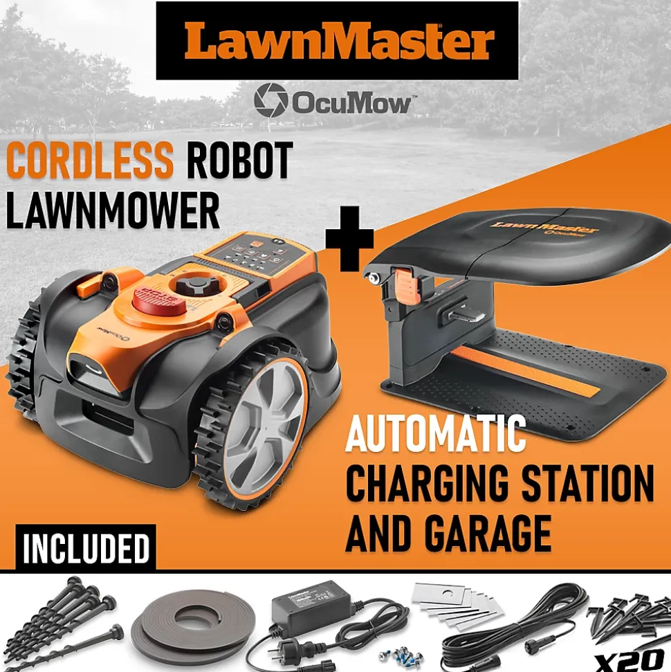Robot tondeuse autonome 18V sans fil périmétrique avec station de charge et garage - Max 400m²