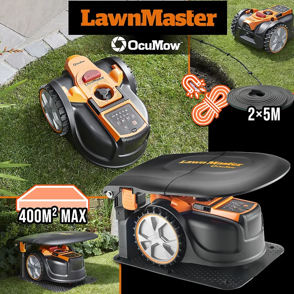 Robot tondeuse autonome 18V sans fil périmétrique avec station de charge et garage - Max 400m²