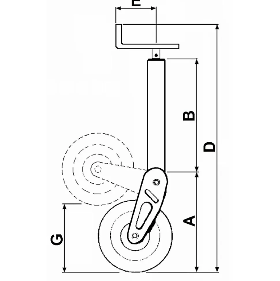 Roue jockey à goupille 70x70 roue diam 280
