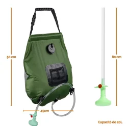 Sac de douche solaire 20 L pour camping ou jardin - Vert kaki - Linxor