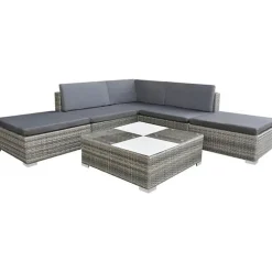 Salon de jardin 6 pièces avec coussin, résine tressée - Gris - 69.5 x 69.5 x 52.5 cm