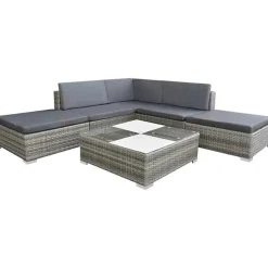 Salon de jardin 6 pièces avec coussin, résine tressée - Gris - 69.5 x 69.5 x 52.5 cm