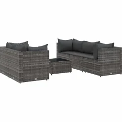 Salon de jardin vidaXL 6 pièces Résine tressée gris