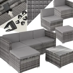 Salon en rotin pour 3 à 4 personnes gris