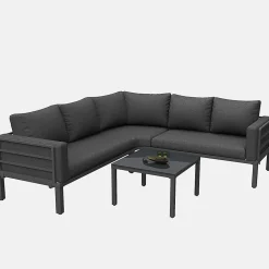 Salon Jardin 4-5 Places 1 Table Basse Verre Pieds Réglables Gris Blackcolors