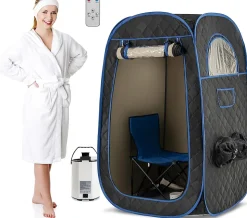 Sauna à Vapeur Portable pour 1 ou 2 Personnes,Générateur de Vapeur 1000W et de 3L,avec Chaise Pliable, Minuterie,Télécommande,Noir