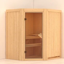 Sauna d'angle 3-4 places 68mm avec poêle 3,6 kW Plug & Play - Karibu Tonja