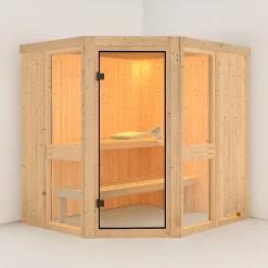 Sauna d'angle en épicéa 196x170 cm 4-6 places avec poêle en option - Karibu Amelia 1