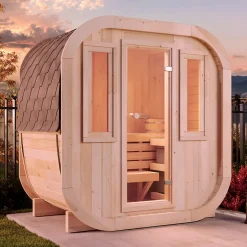 Sauna en fût ScandiCube Mini XXS FinnTherm, 21x14m dim ext (cas échéant incl débord de toit) naturel, 42mm, 2,9m² superficie total