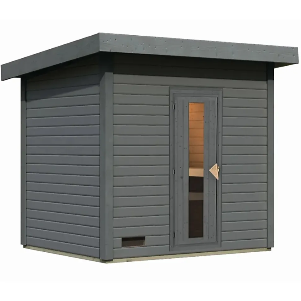 Sauna extérieur 5 places en épicéa nordique 38mm avec poêle 9kW Hytti - Gris terre