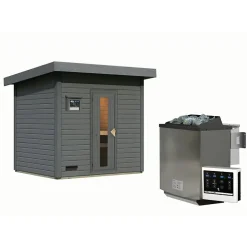 Sauna extérieur 5 places en épicéa nordique 38mm avec poêle 9kW Hytti - Gris terre