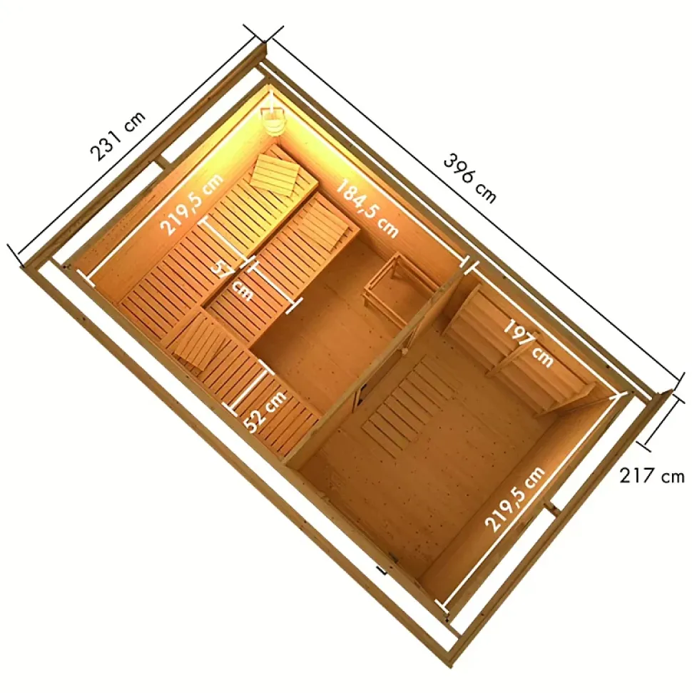 Sauna extérieur 5 places Hytti 6 bois épicéa 38mm avec vestibule - KARIBU