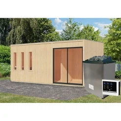 Sauna extérieur 4-6 places 12,4m² avec poêle 9kW et 3 fenêtres - Monterey - Karibu