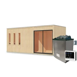 Sauna extérieur 4-6 places 12,4m² avec poêle 9kW et 3 fenêtres - Monterey - Karibu