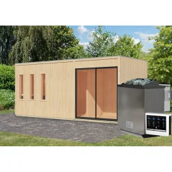 Sauna extérieur 4-6 places 12,4m² avec poêle 9kW et vestibule - Monterey - Karibu